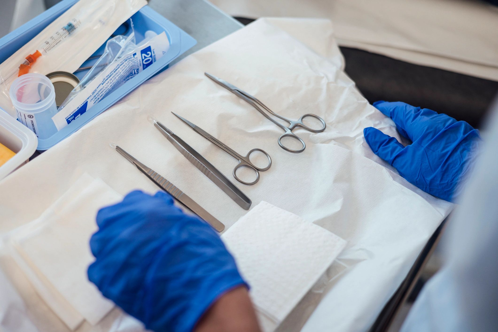 Sterile surgical items ready for use in an operating room