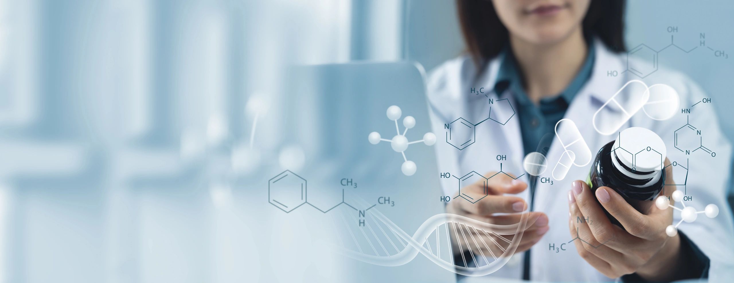 Tablets and medicine bottles representing healthcare solutions